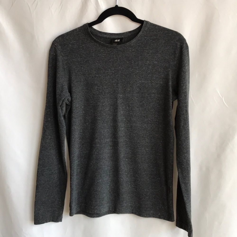 H&M charcoal gray heather long sleeve stretchy shirt, size S